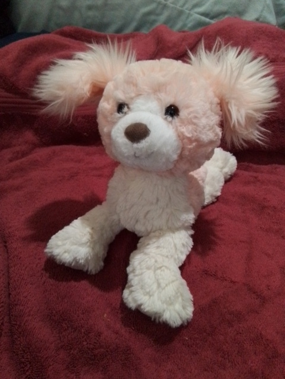 Plush Pink and Cream Puppy Stuffed Animal - Soft Cuddly Toy